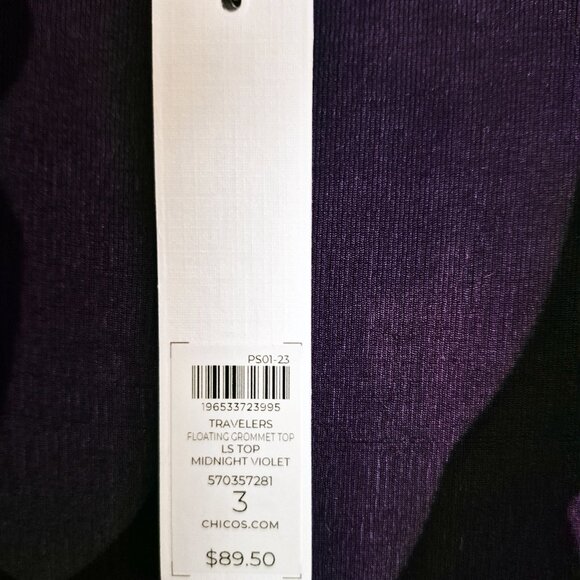 Chico's Travelers Grommet Tunic Size 3P (XL/16 petite), Midnight Violet, NWT - Picture 5 of 5